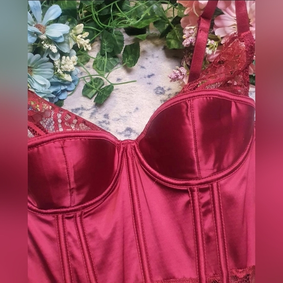 Coquette crimson satin lace detailed corset top - Picture 3 of 6